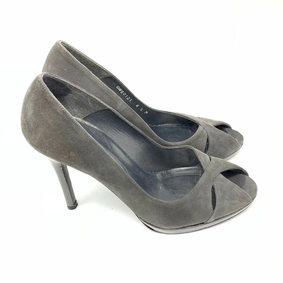Stuart Weitzman Gray Suede Peep-toe Heels - Picture 4 of 6